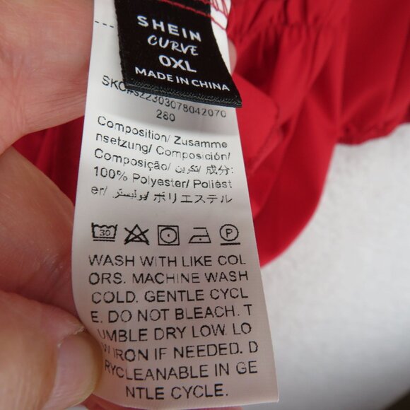 Shein Curve Dress Size 0 XL Red Smocked Long Sleeve Tiered Ruffles Square Neck - Picture 5 of 8